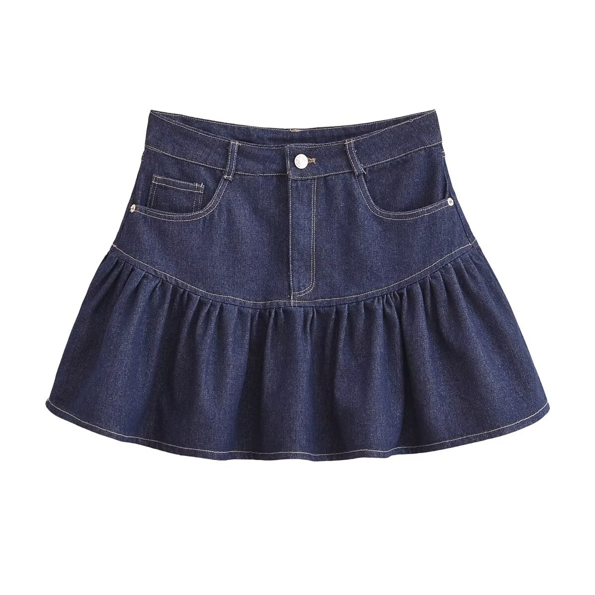 Dark Wash Ruffle Hem Mini Skirt