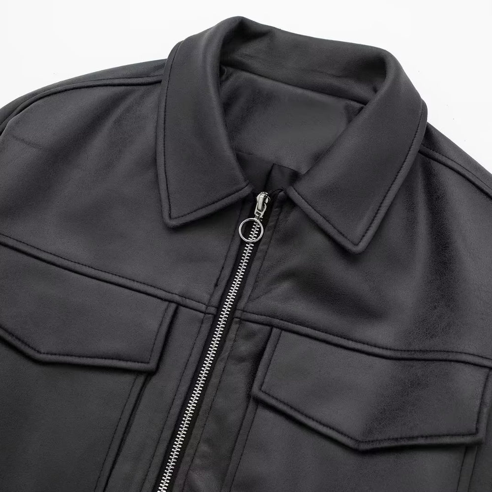 
                  
                    Faux Leather Zip Up Bomber Jacket
                  
                