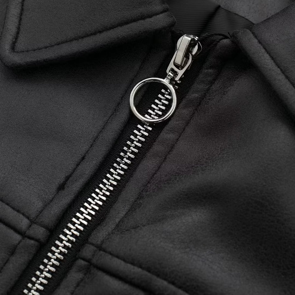 
                  
                    Faux Leather Zip Up Bomber Jacket
                  
                