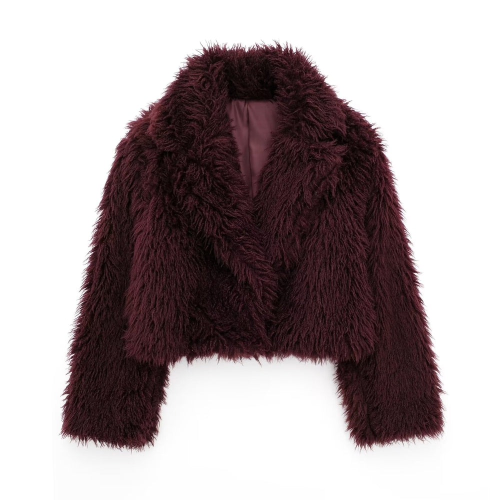 Long Sleeve Cropped Faux Fur Coat