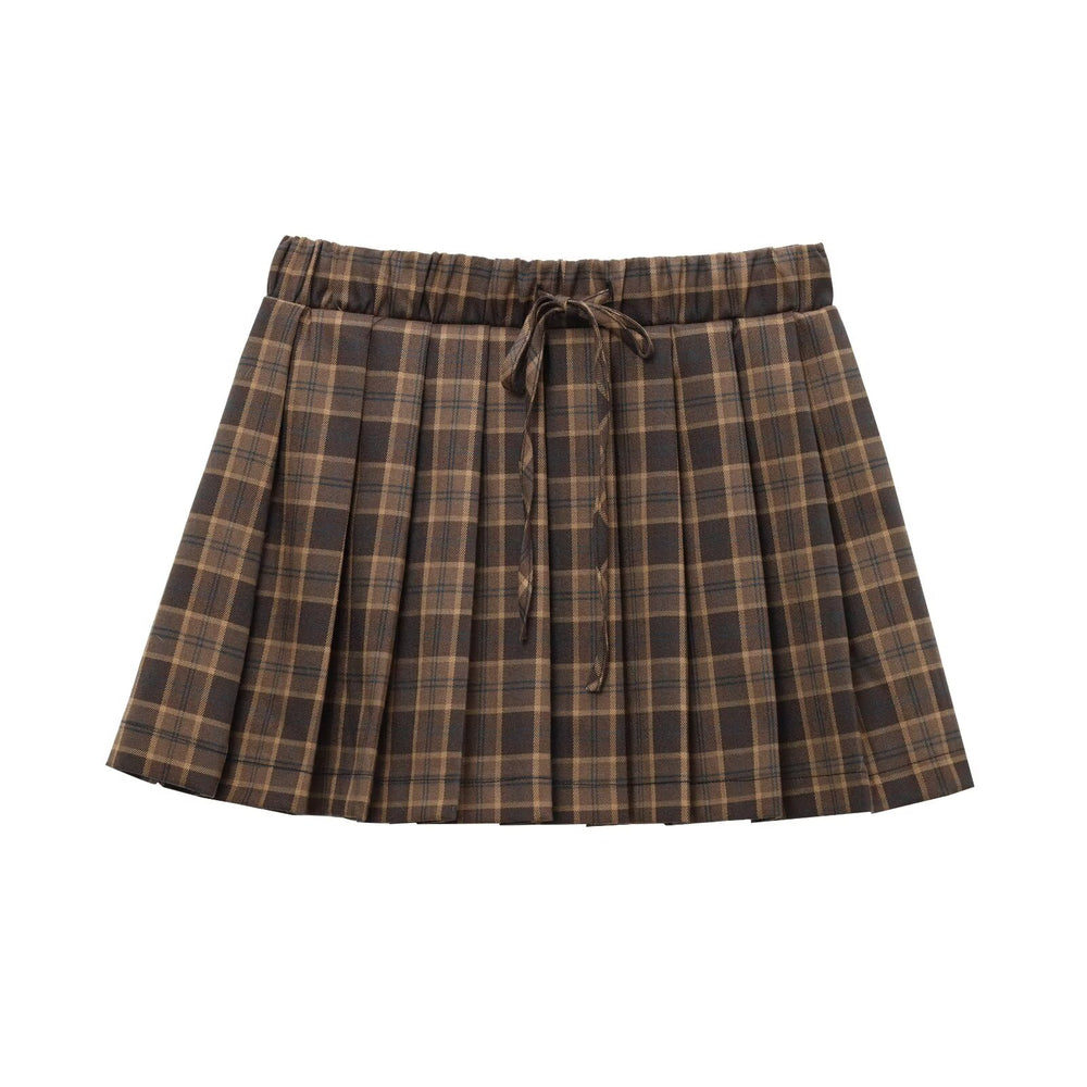 Plaid Pleated Tied Waist Mini Skirt