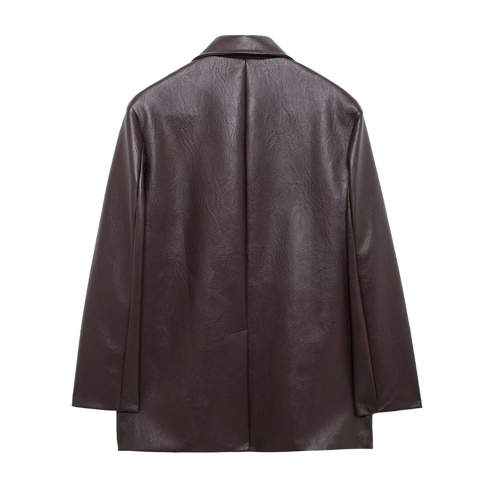 Retro Faux Leather Blazer