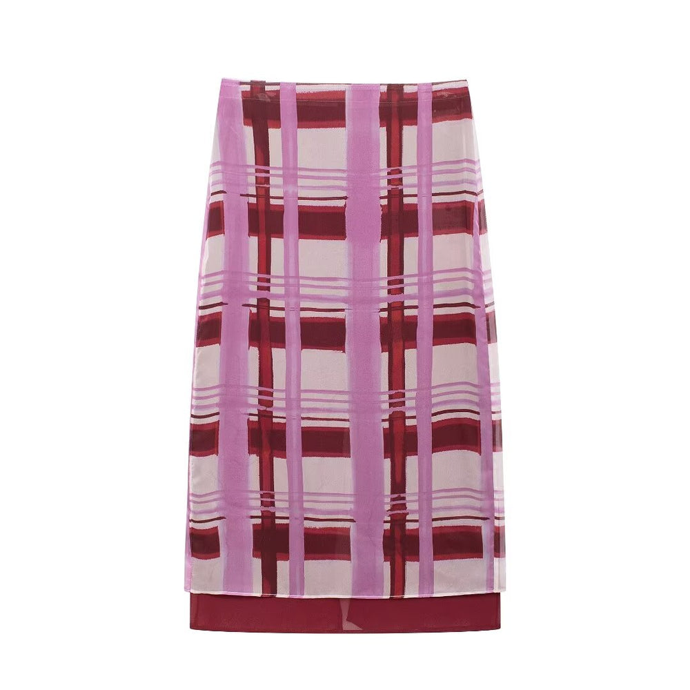 Plaid Pencil Midi Skirt