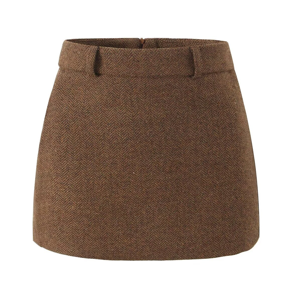 Herringbone Woolen Mini Skirt