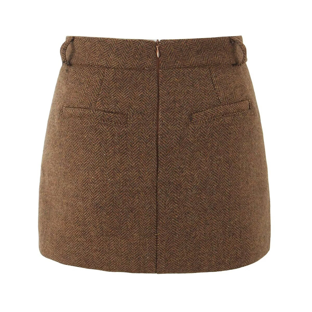 Herringbone Woolen Mini Skirt