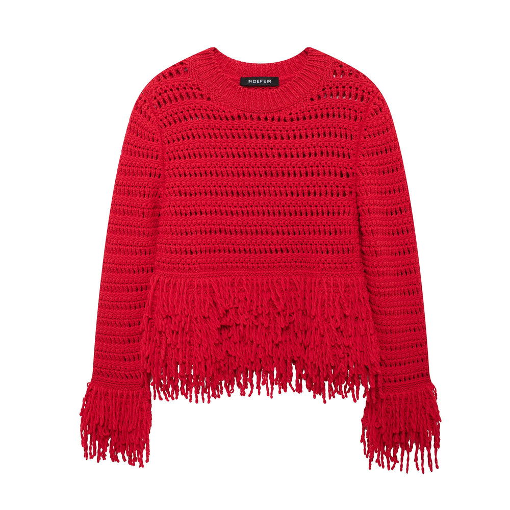 
                  
                    Crew Neck Fringe Tassel Knit Sweater
                  
                