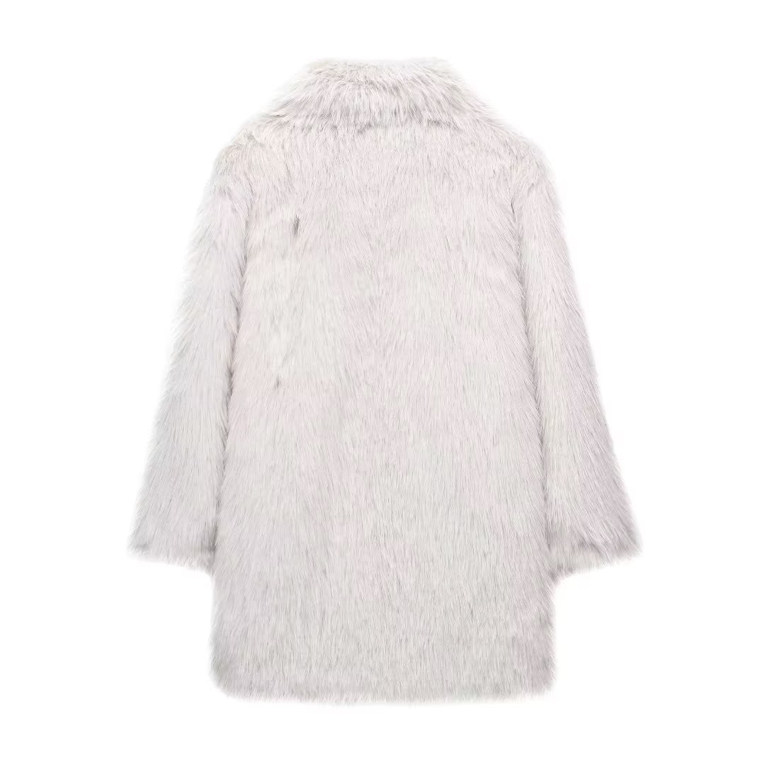 Faux Fur Collared Long Sleeve Coat