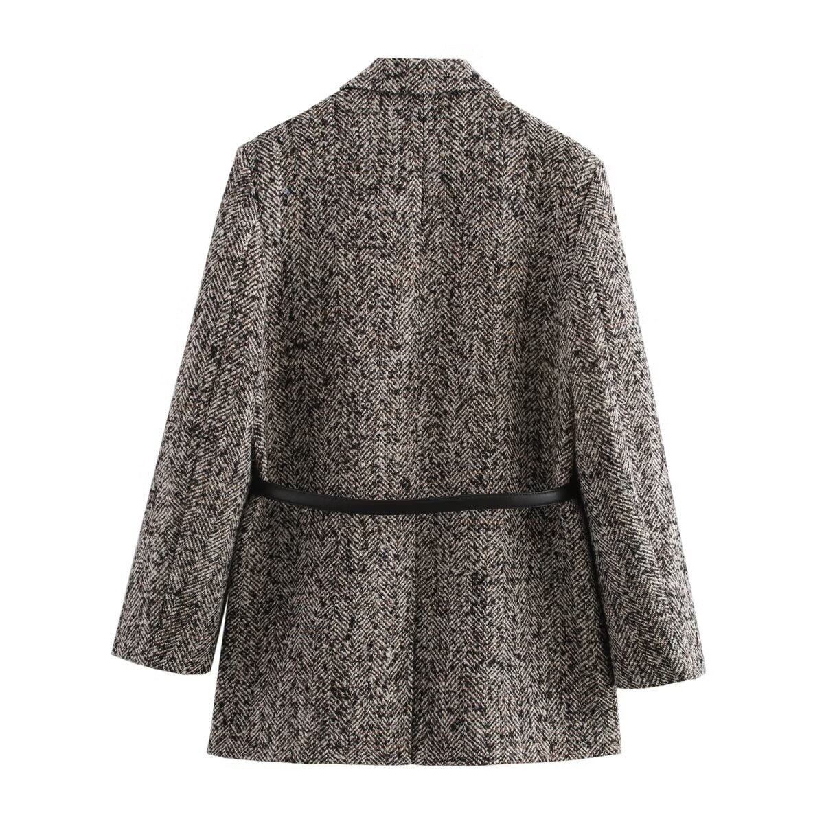 Tweed V-Neck Belted Coat