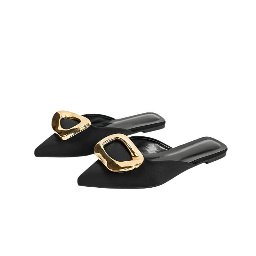 Pointy Toe Gold Buckle Slides