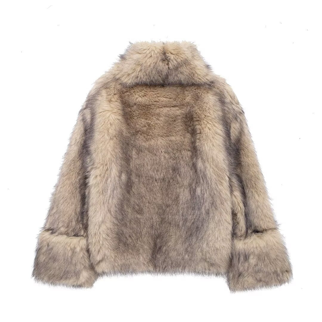 Collar and Cuff Faux Fur Coat