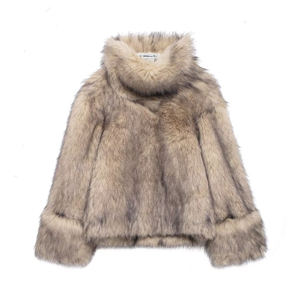 Collar and Cuff Faux Fur Coat