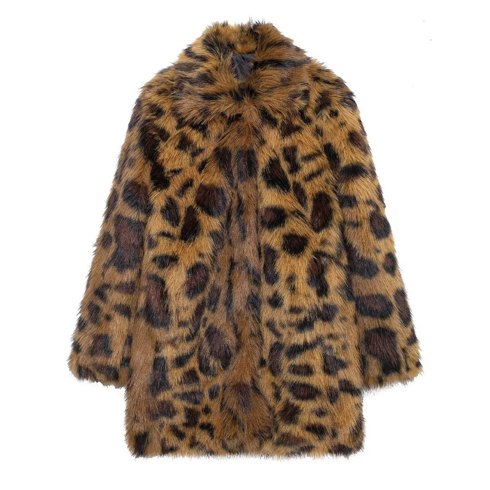 
                  
                    Leopard Print Long Sleeve Faux Fur Coat
                  
                