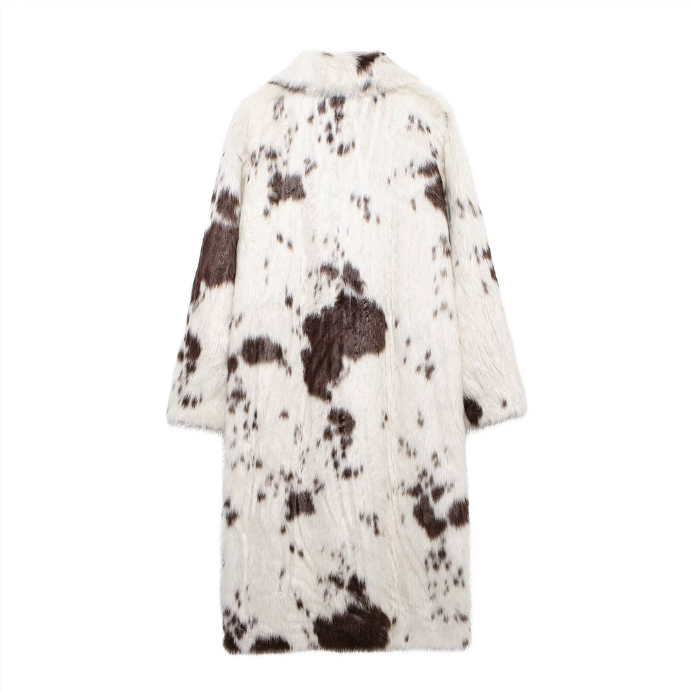 Faux Fur Cow Print 3/4 Length Coat