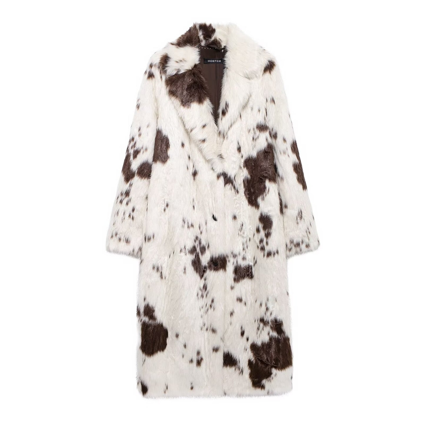 Faux Fur Cow Print 3/4 Length Coat