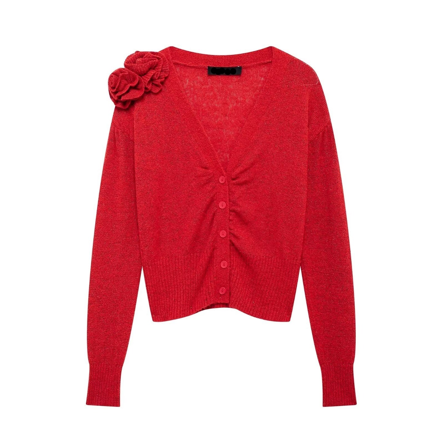 Rosette V-Neck Cardigan Sweater