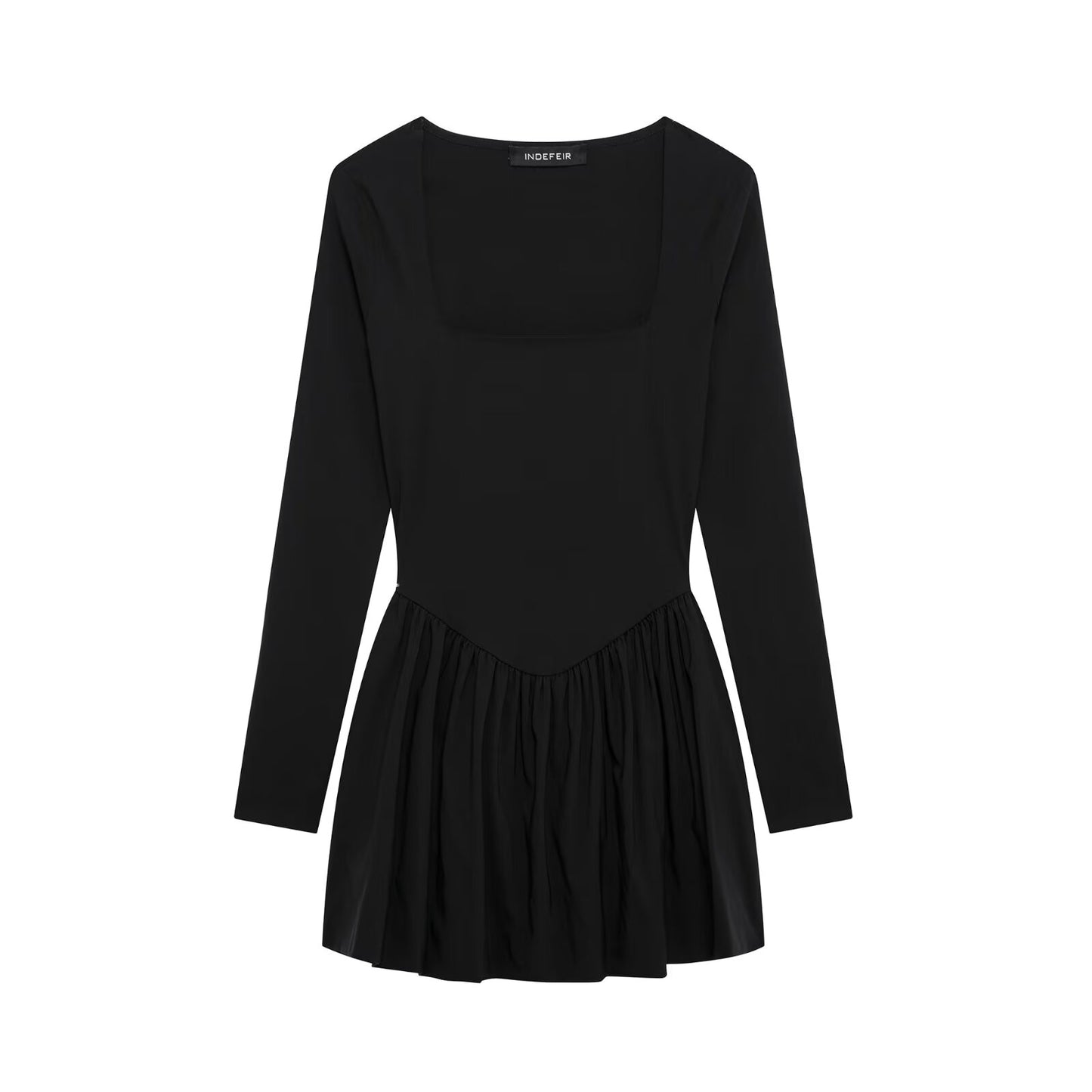 Square Collar Long Sleeve Mini Dress