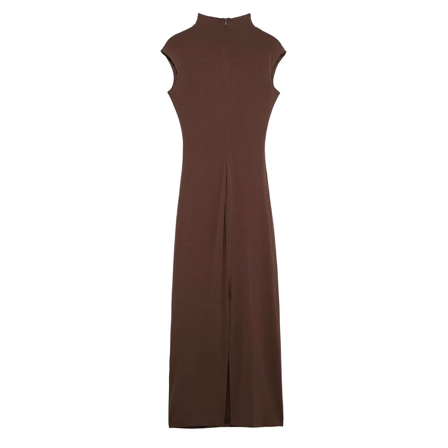 Cap Sleeve Mock Neck Ruched Maxi Dress