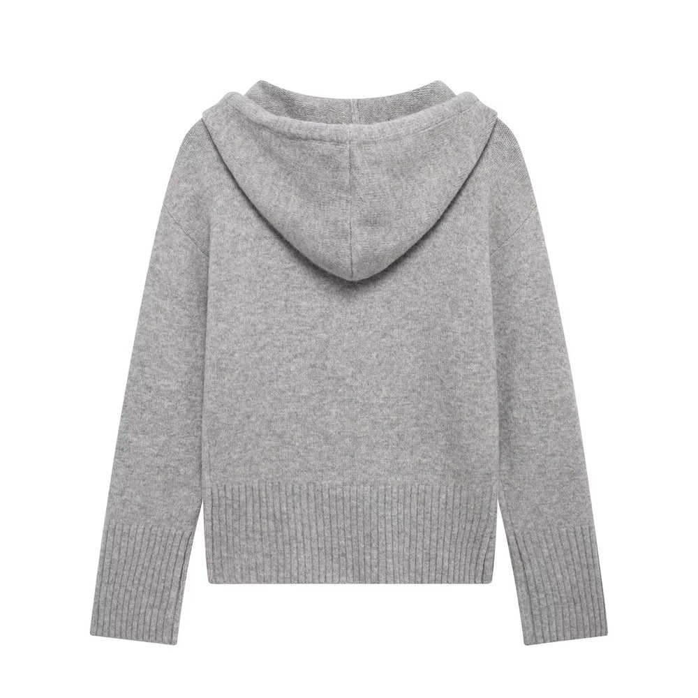 Hooded Zipper Knitted Sweater