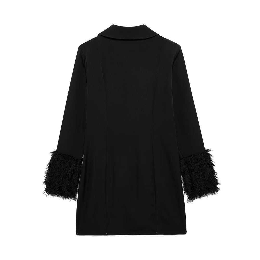 Deep V Feather Cuff Long Sleeve Dress