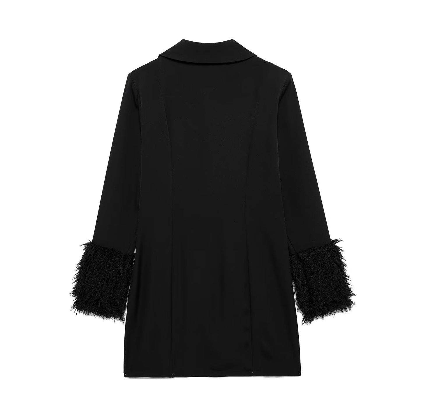 Deep V Feather Cuff Long Sleeve Dress