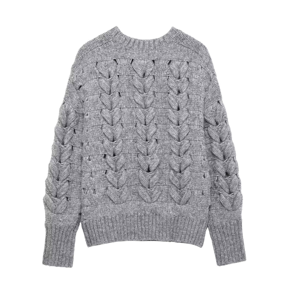 Woven Knit Long Sleeve Crew Neck Sweater