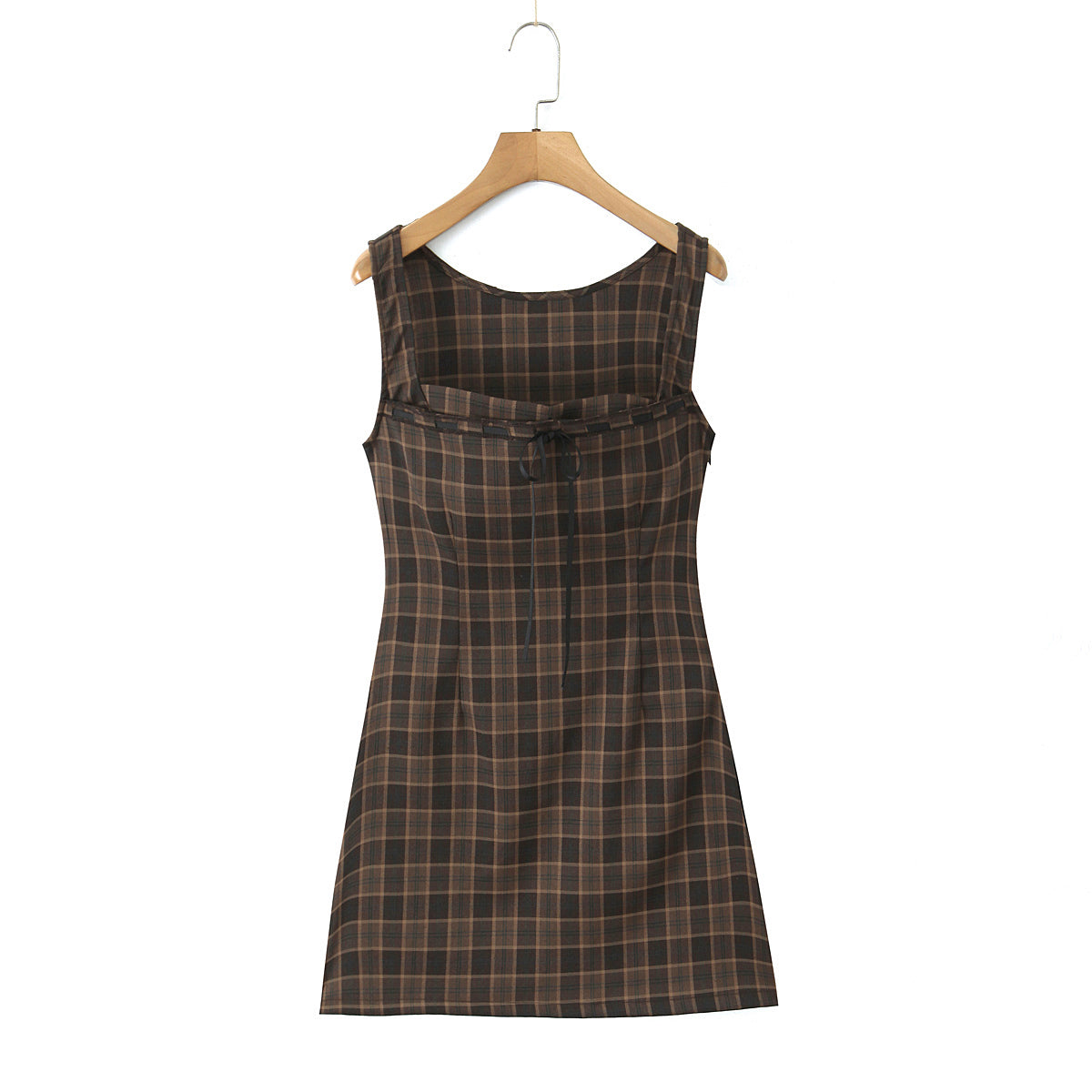 Plaid Sleeveless Sweetheart Neckline Mini Dress