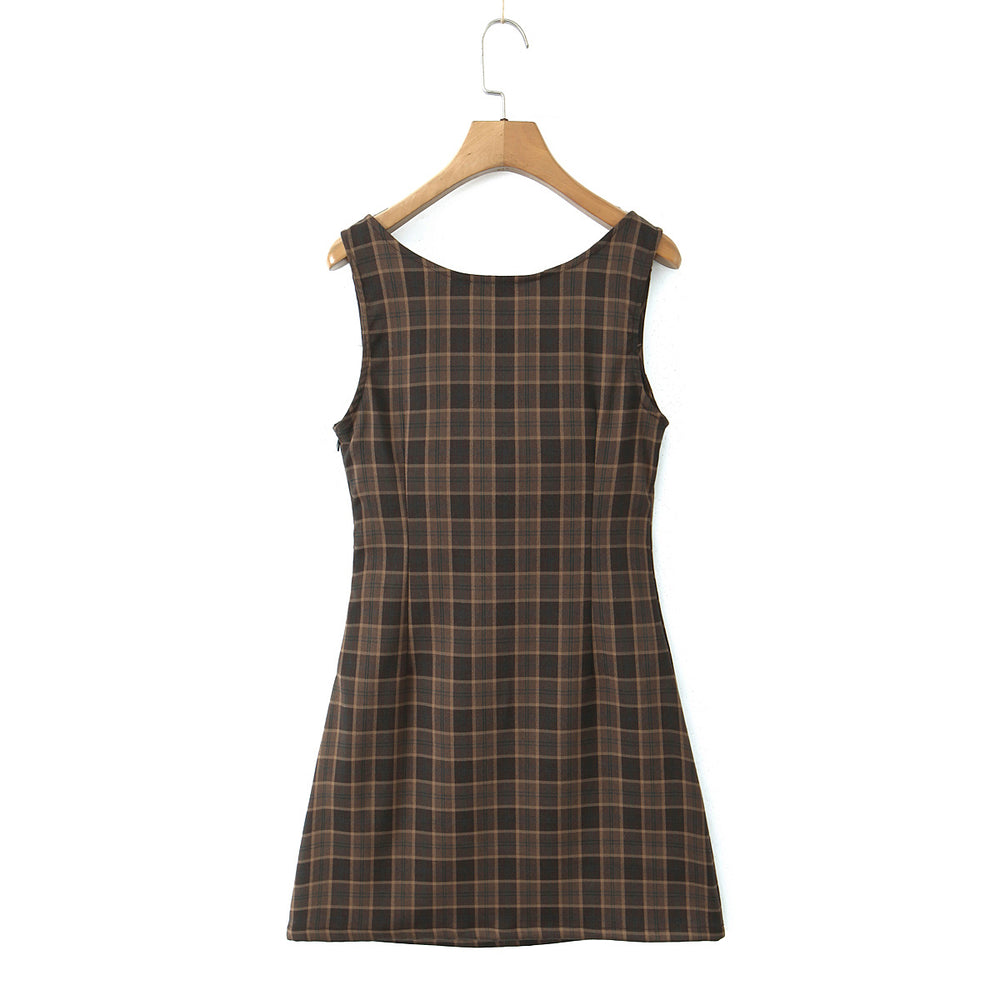 
                  
                    Plaid Sleeveless Sweetheart Neckline Mini Dress
                  
                