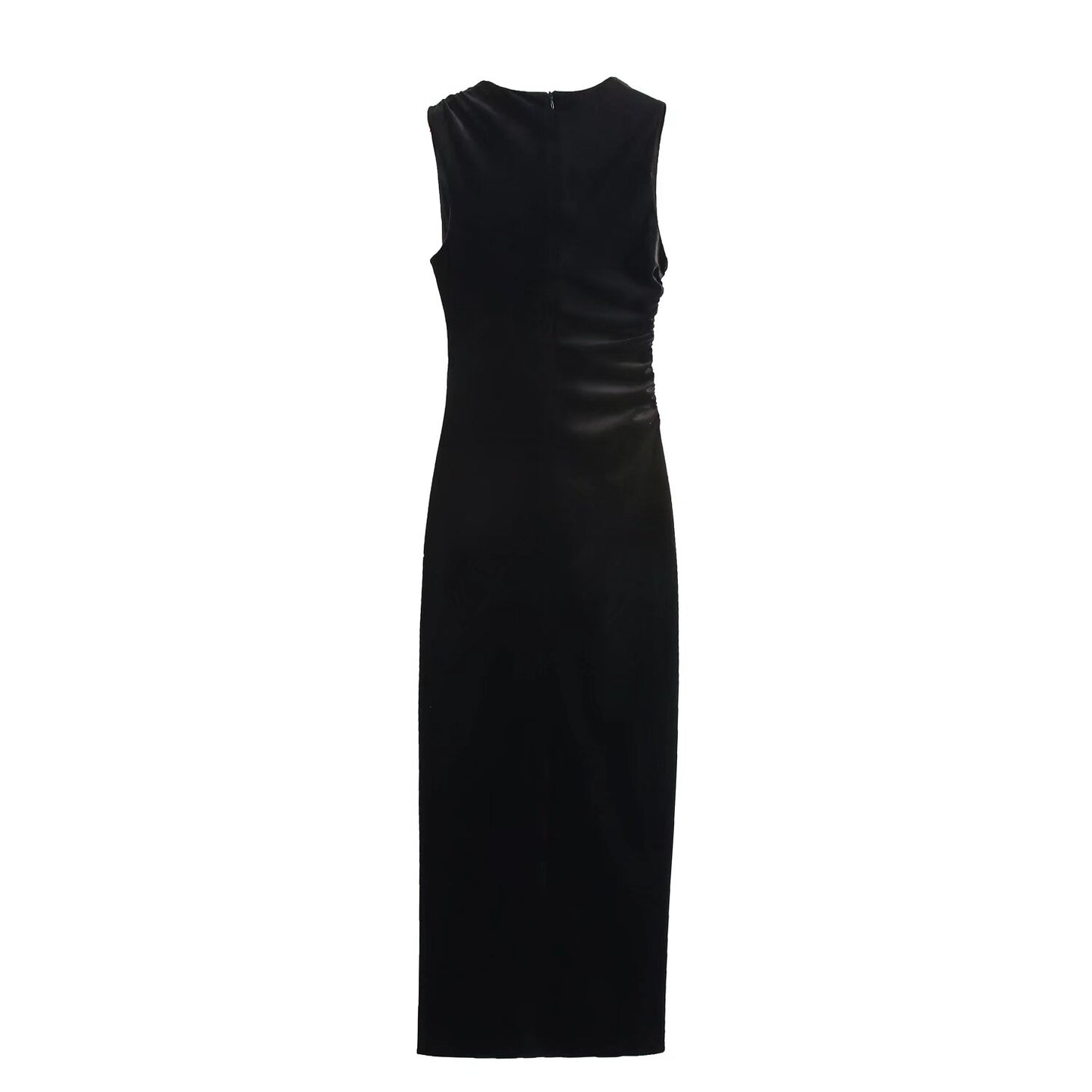 Ruched Sleeveless Velvet Maxi Dress