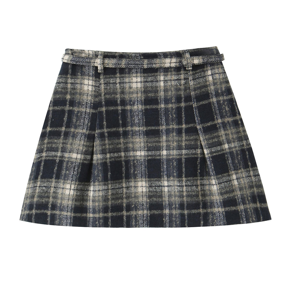 Plaid Belted Pleated Short