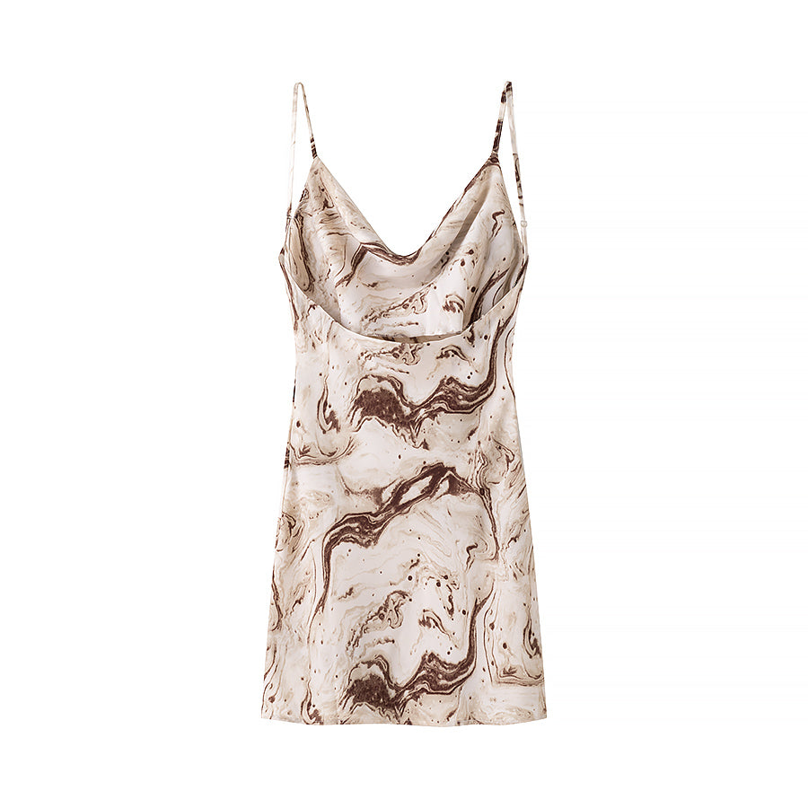 Cowl Neck Print Spaghetti Strap Mini Dress