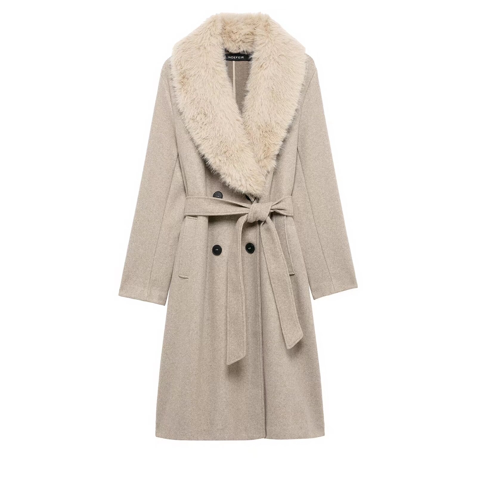 Fur Collar Double Breasted Belted Coat – Shop Style Shark