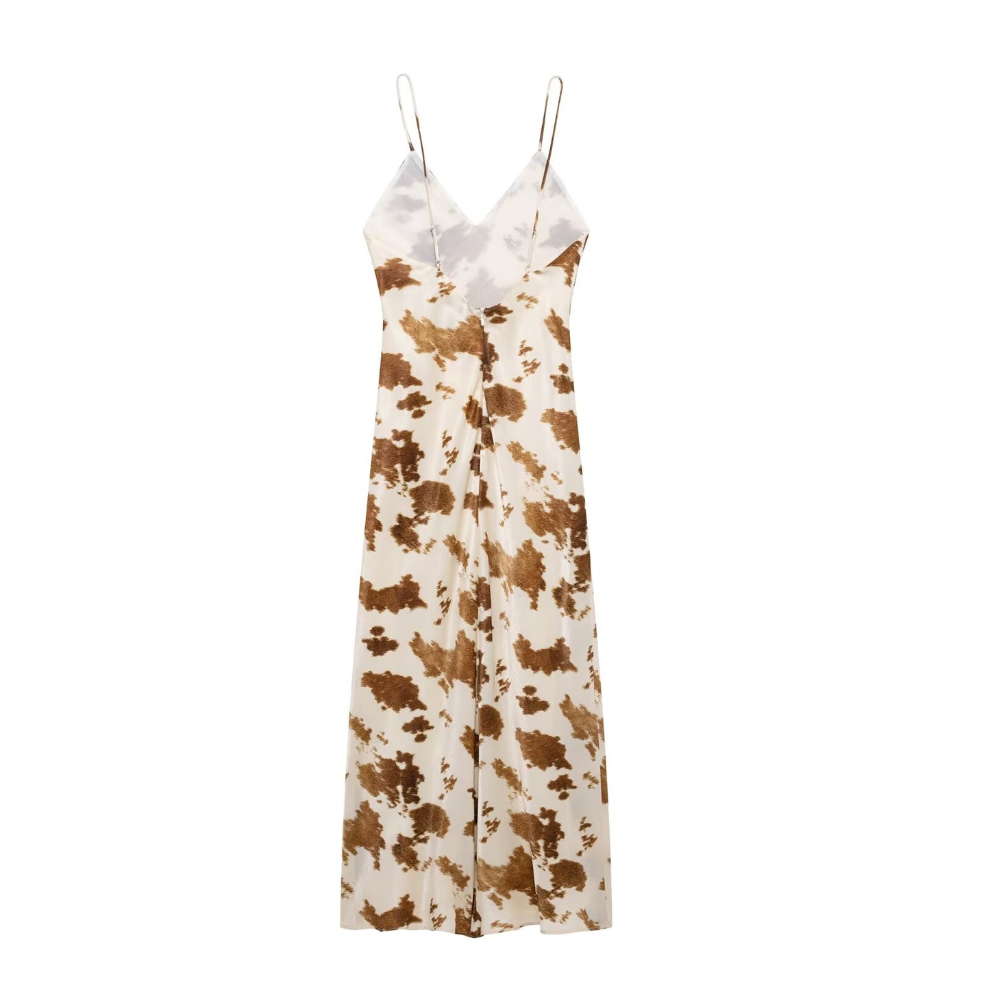 Spaghetti Strap V-Neck Cow Print Maxi Dress