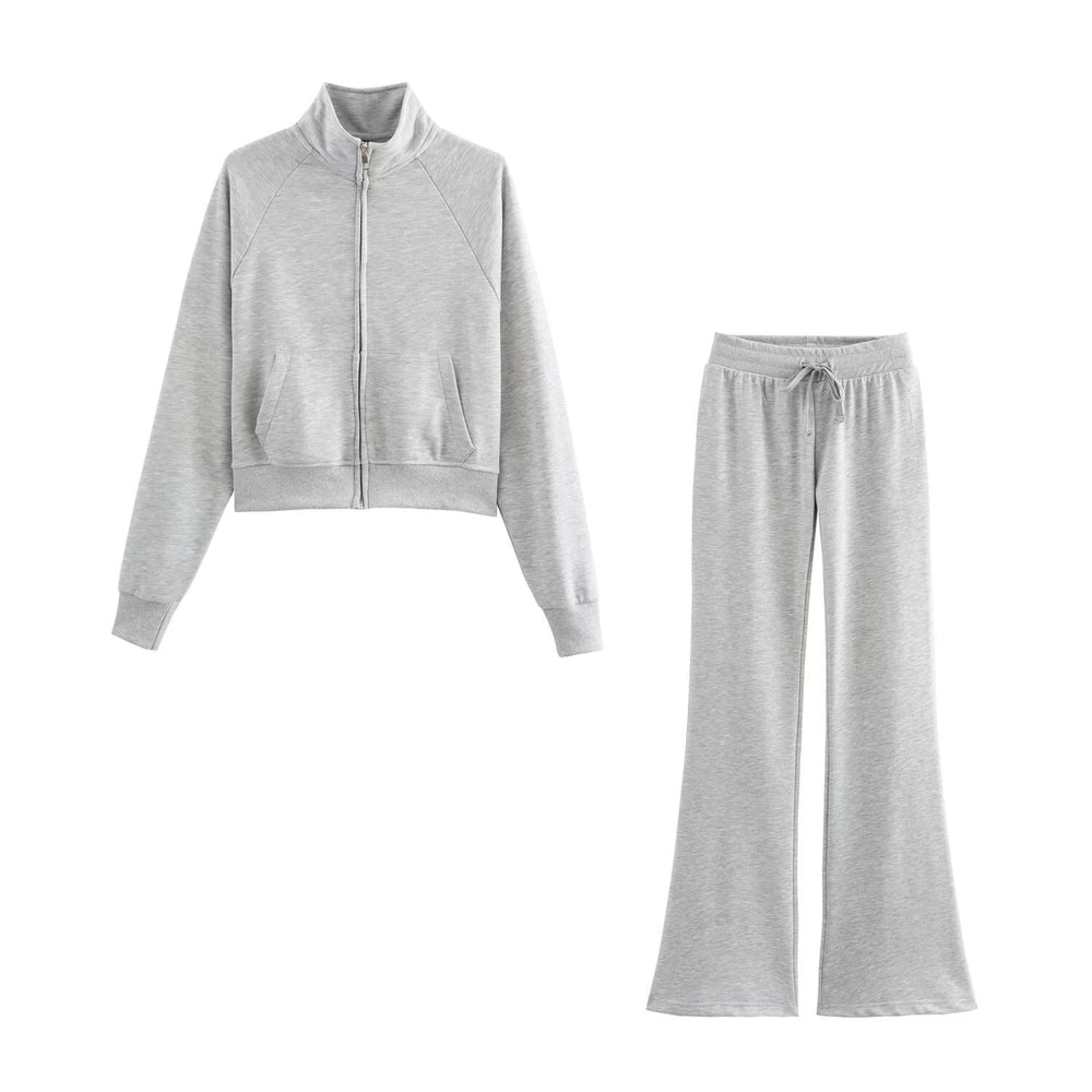 Long Sleeve Zipper Jacket and Flared Sweats