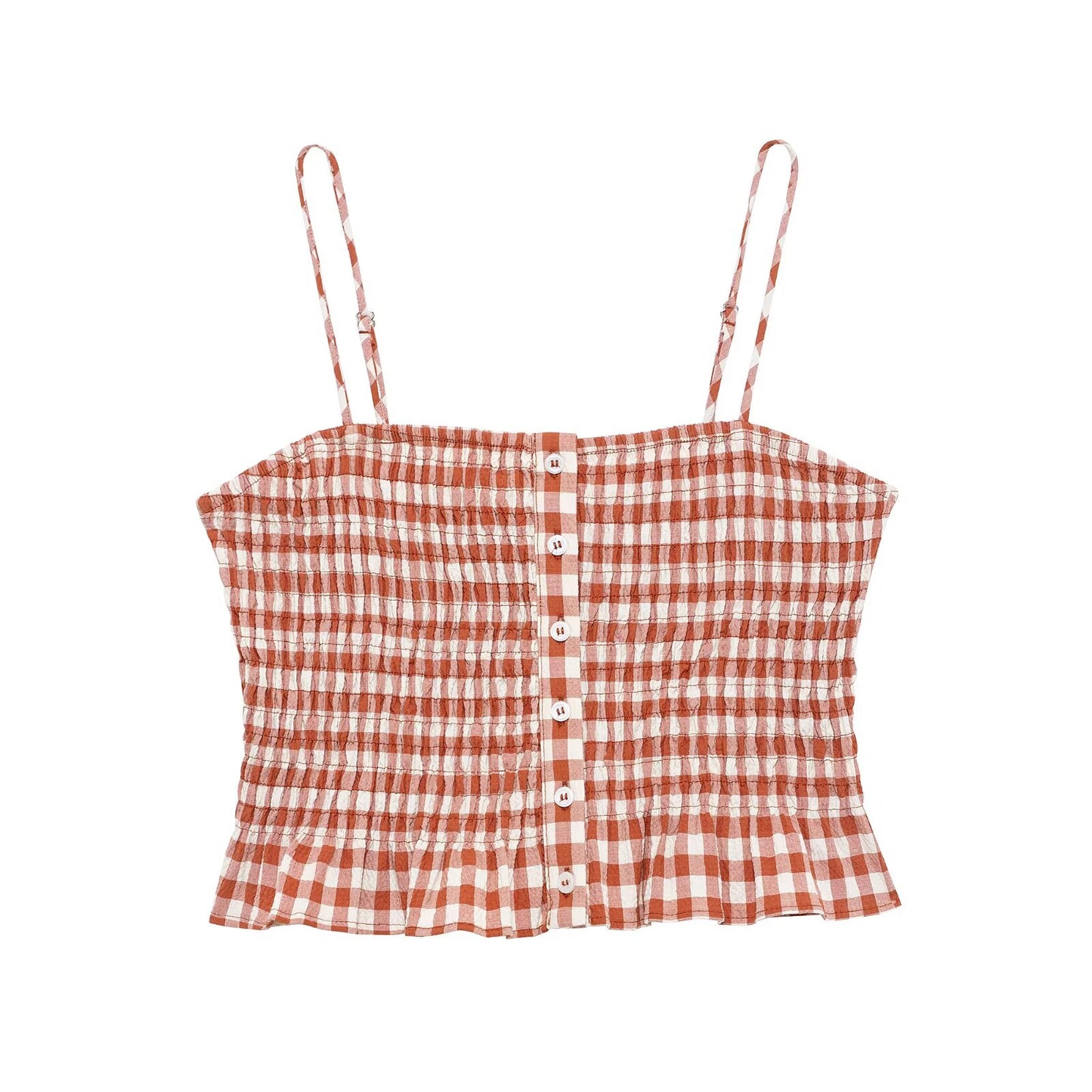Gingham Print Spaghetti Strap Peplum Top and Skirt Set