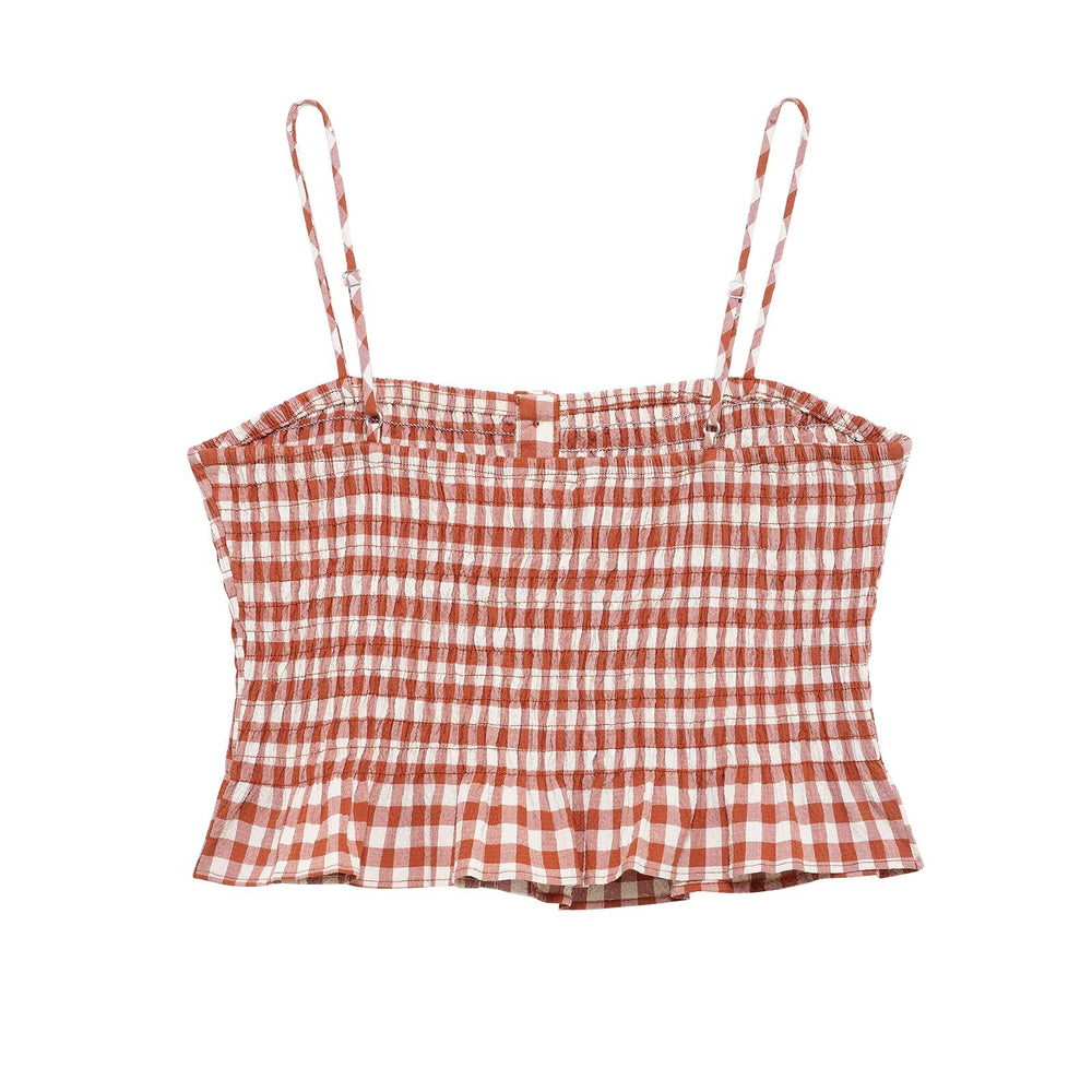 
                  
                    Gingham Print Spaghetti Strap Peplum Top and Skirt Set
                  
                