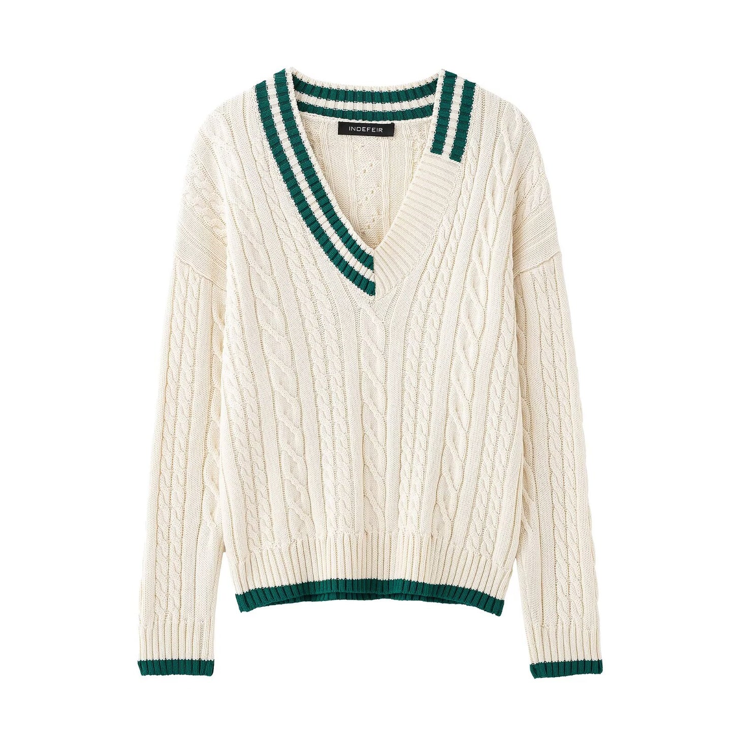 V-Neck Long Sleeve Cable Knit Sweater