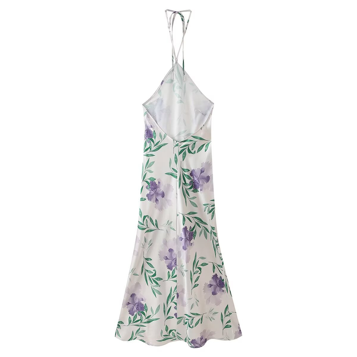 Floral Print Satin Halter Dress