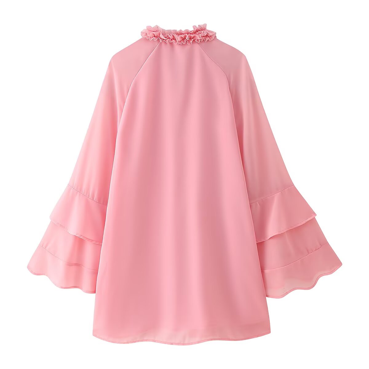 Bell Sleeve Ruffle Trim Mini Dress