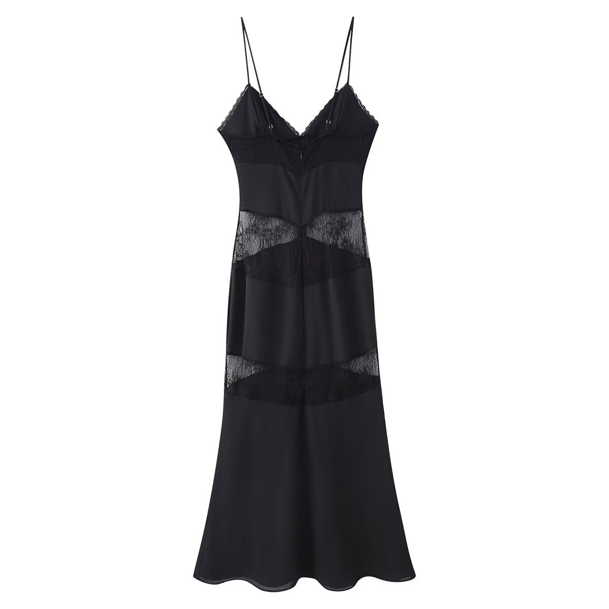 Spaghetti Strap Lace Trim Sheer Panel Dress