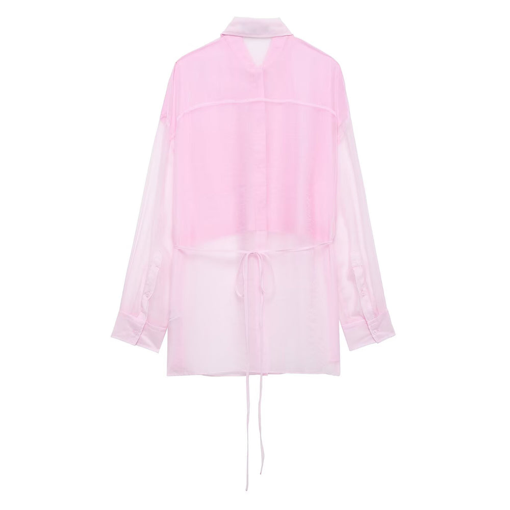 
                  
                    Sheer Organza Trim Button Down Blouse
                  
                