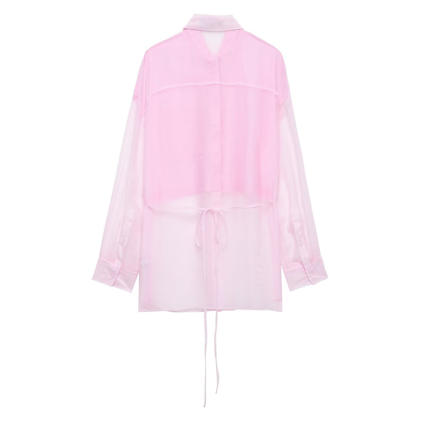 Sheer Organza Trim Button Down Blouse