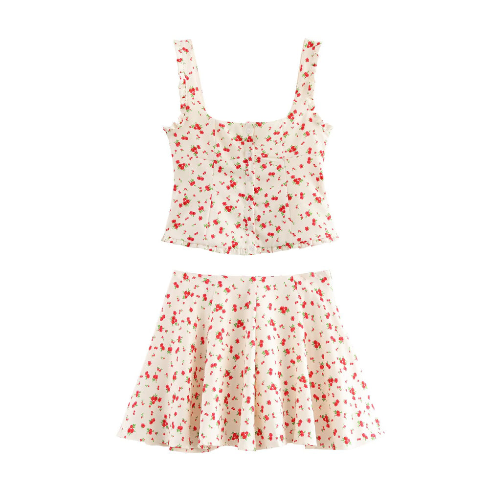 
                  
                    Floral Print Square Collar Top and Mini Skirt Set
                  
                