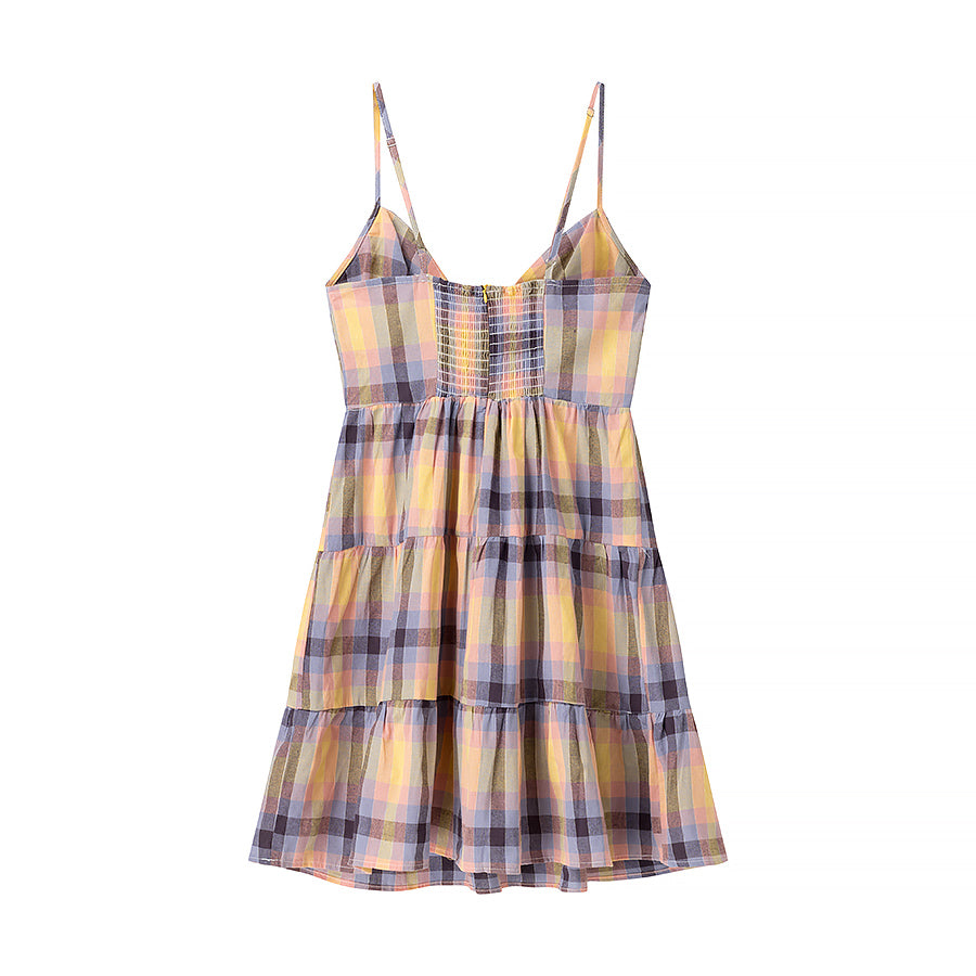 Plaid Spaghetti Strap Tiered Mini Dress