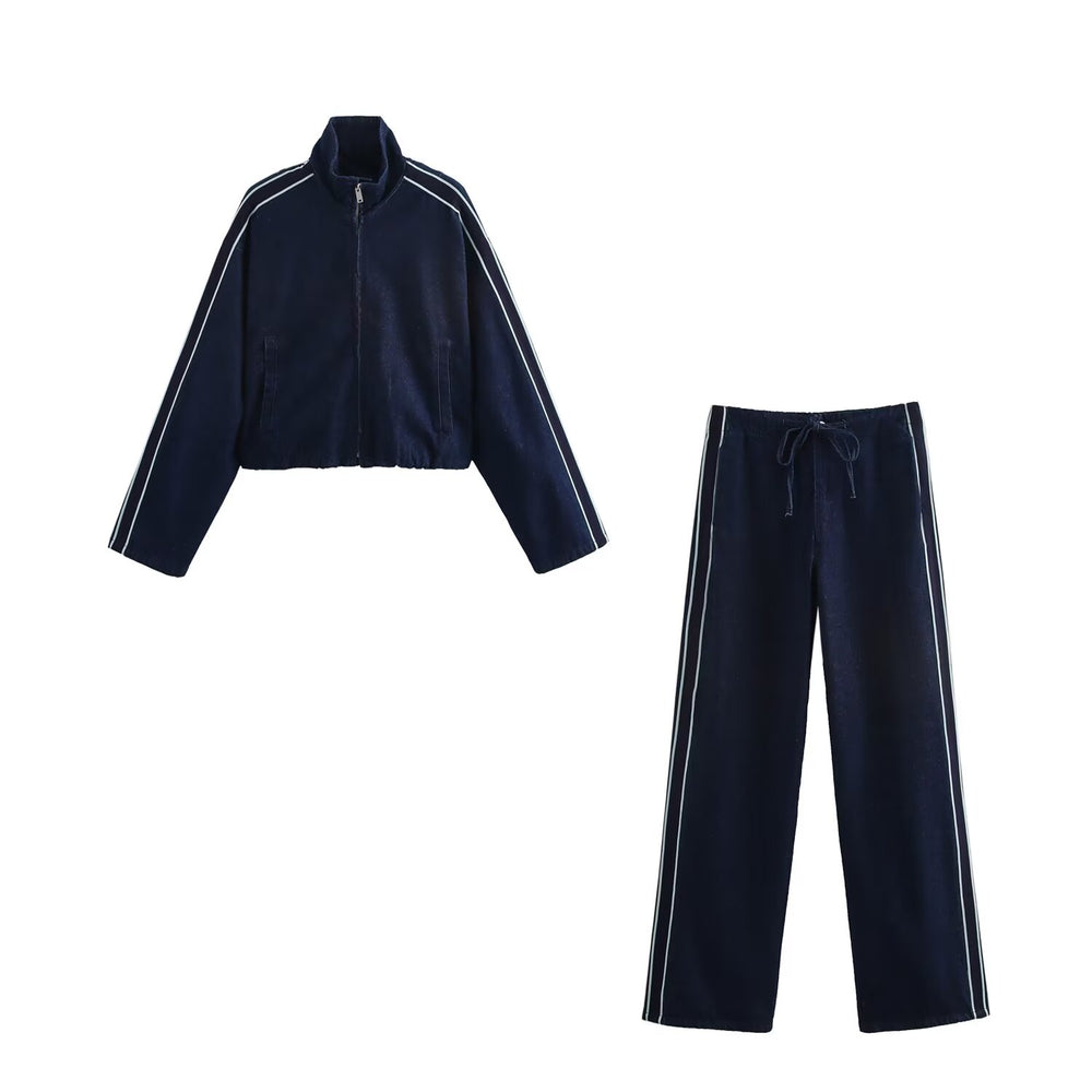 Side Stripe Denim Jacket and Pant Set