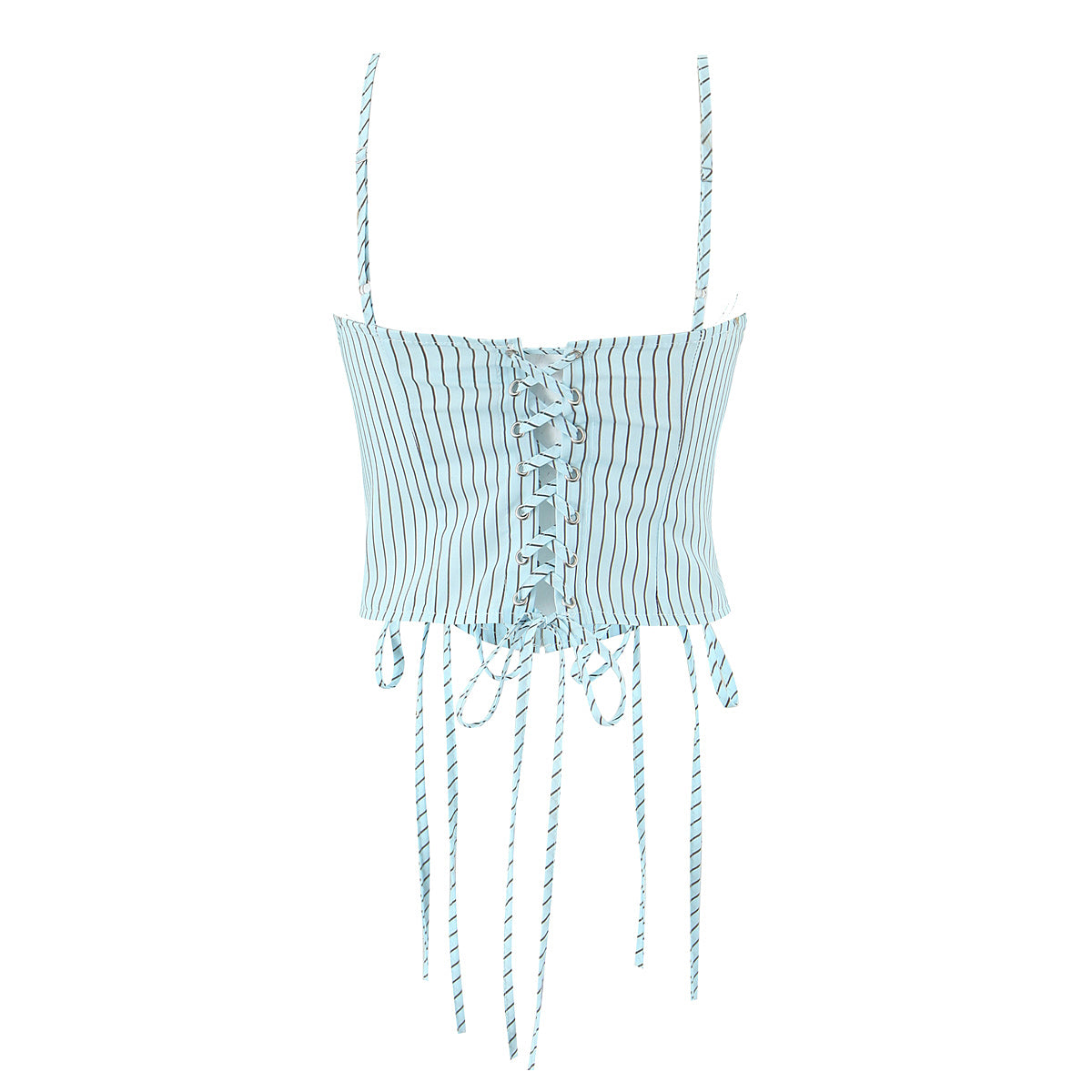 Spaghetti Strap Grommet Tie Striped Corset Top