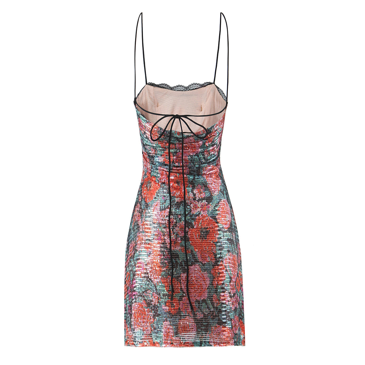 Rose Sequin Spaghetti Strap Slip Dress