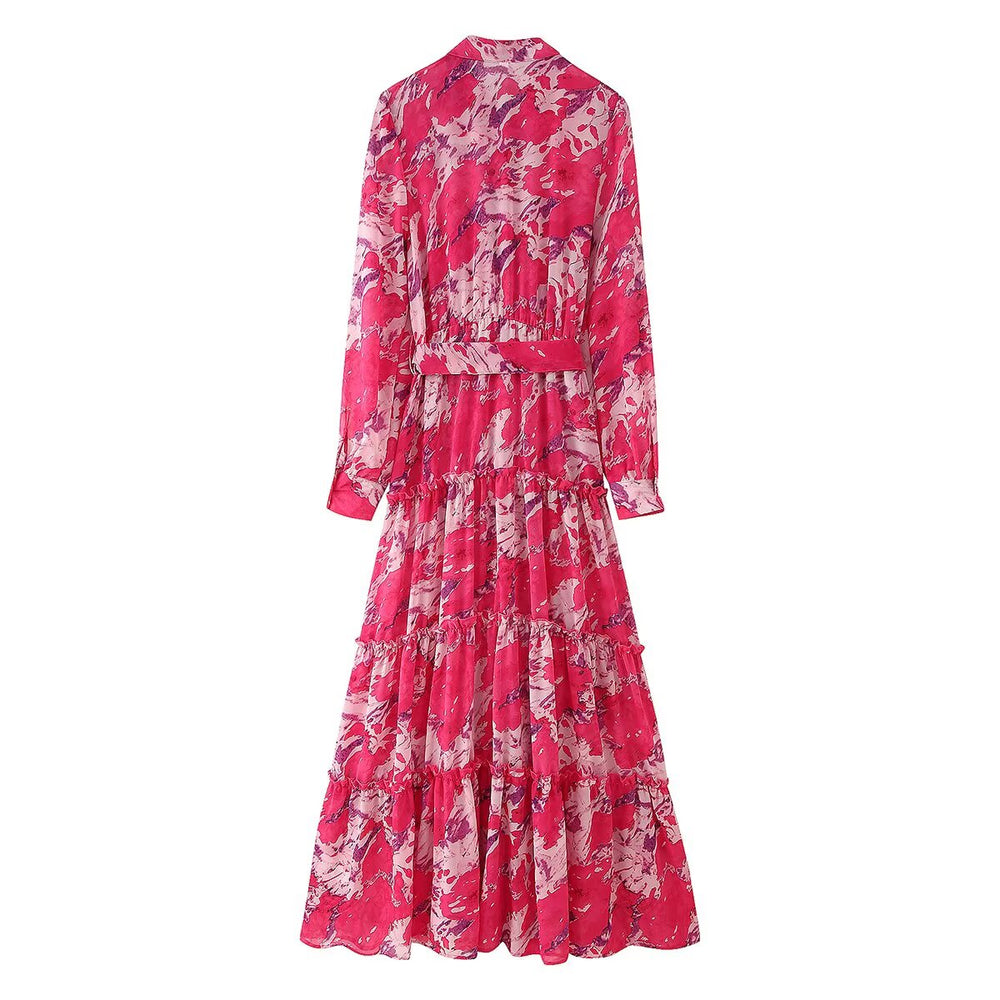 Long Sleeve Print Fit and Flare Maxi Dress