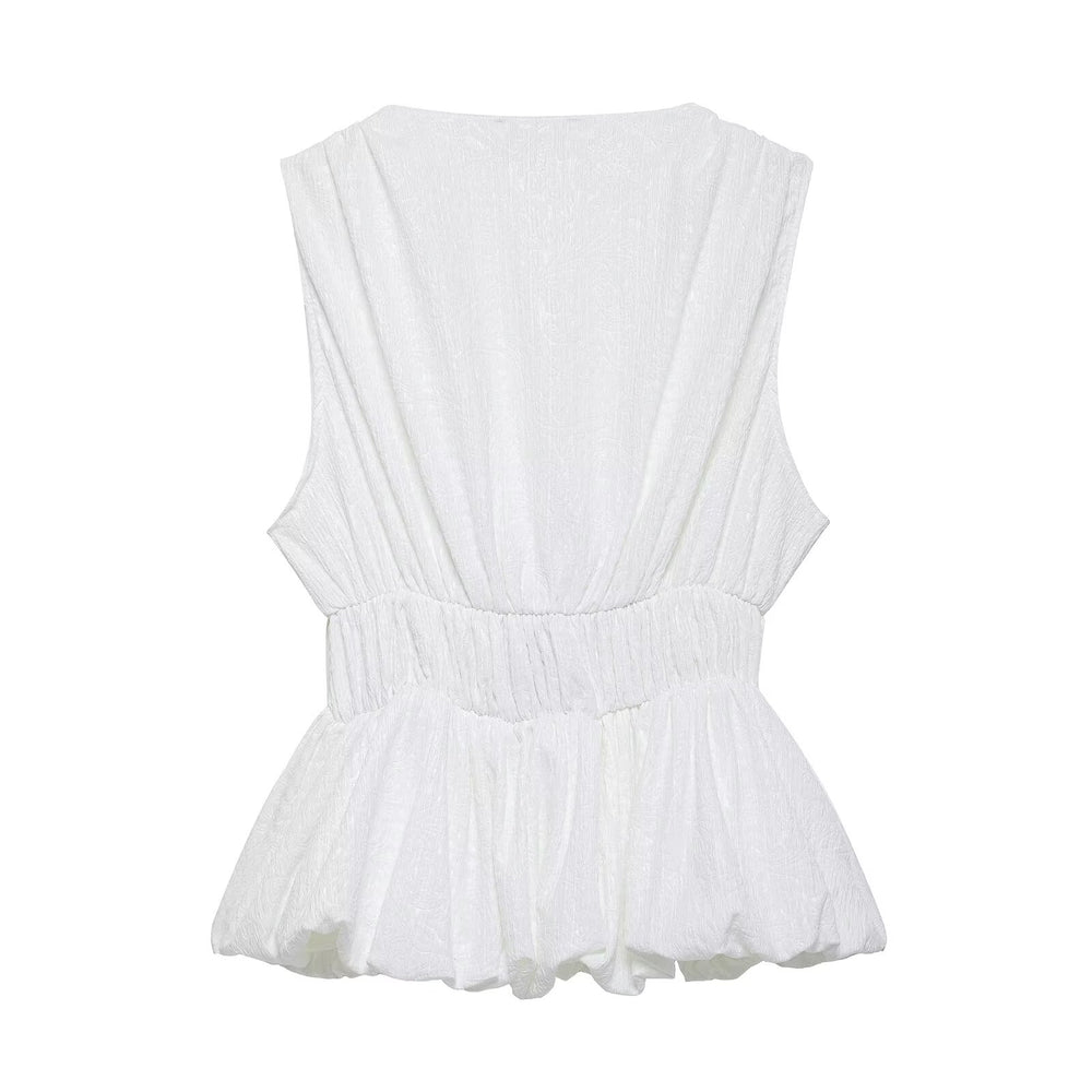 Deep V Sleeveless Peplum Stop