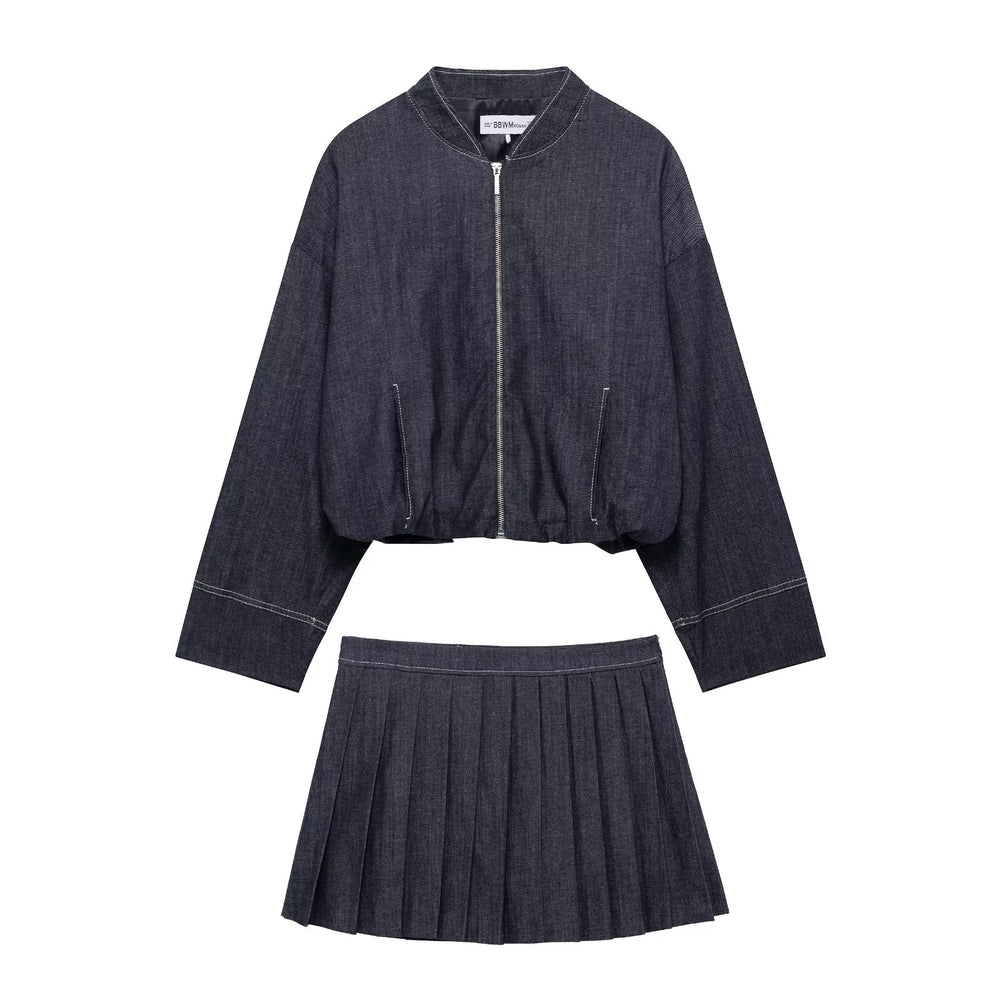 Zip Up Bomber Jacket and Pleated Skort Set