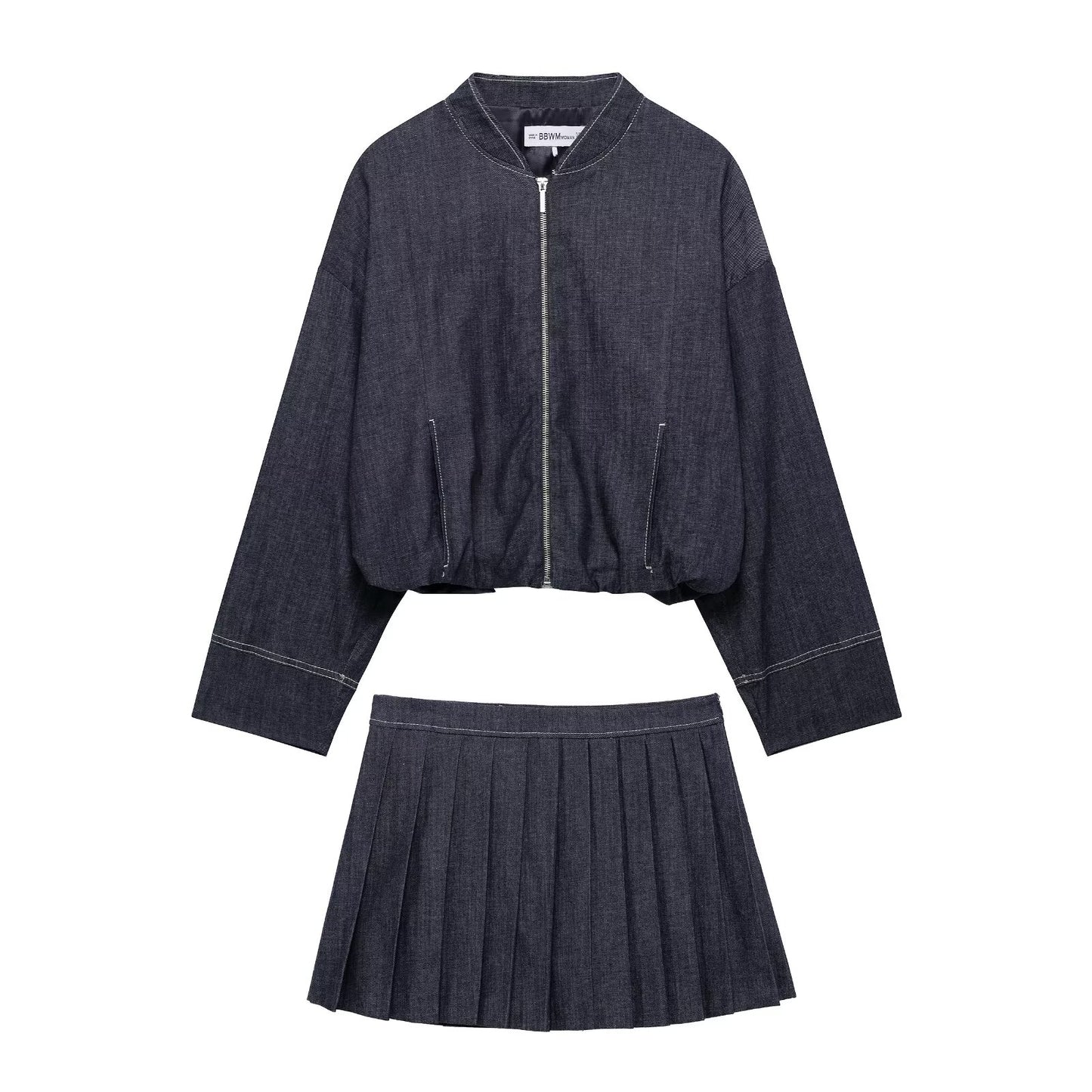 Zip Up Bomber Jacket and Pleated Skort Set